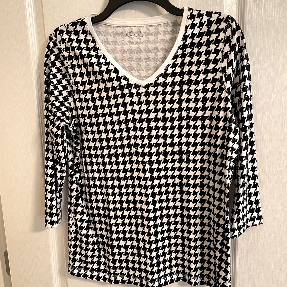 Houndstooth 3/4 length sleeve Top by Kim Rogers size Large